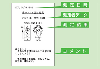 計測結果は印刷して確認することができます。生活習慣改善にお役立てください。